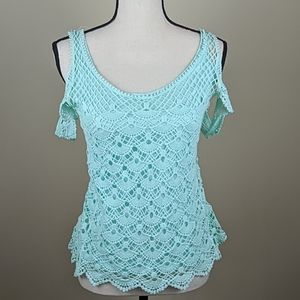 BOGO lace cold shoulder mint green top